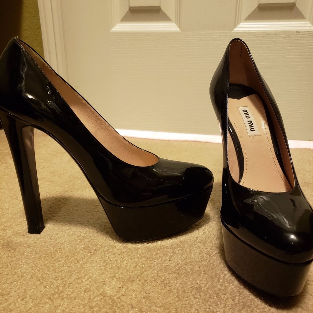 Miu Miu Black Patten Platform Heels - Size 9